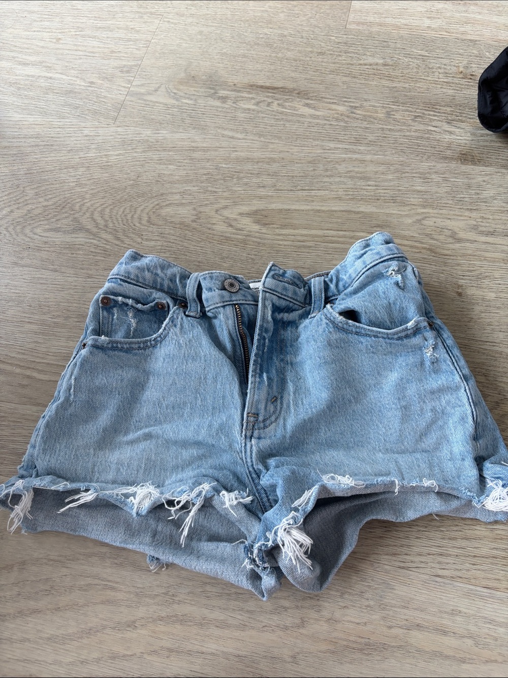 Abercrombie & Fitch Light Blue Distressed High-Rise Denim Shorts